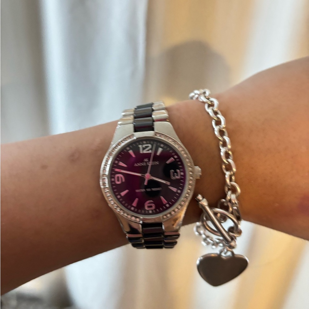 Anne Klein Silver Watch with Deep Purple Dial